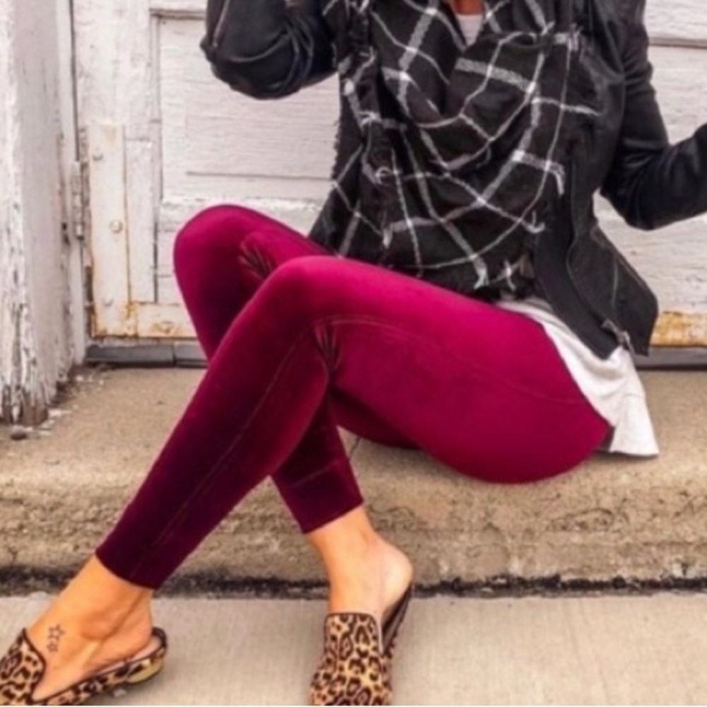 Red Burgundy Velvet feel Leggings